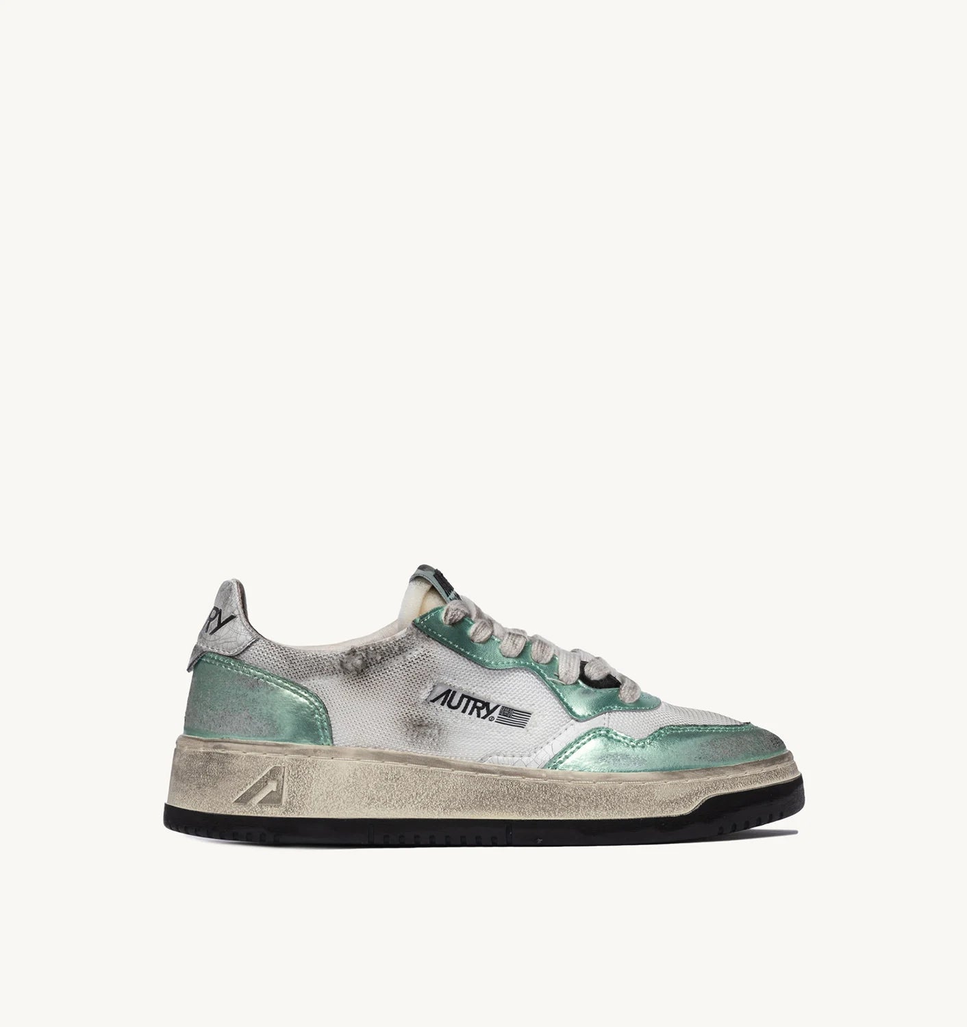 MEDALIST LOW SUPER VINTAGE SNEAKERS IN WHITE MESH, PASTEL GREEN SUEDE AND WHITE LEATHER