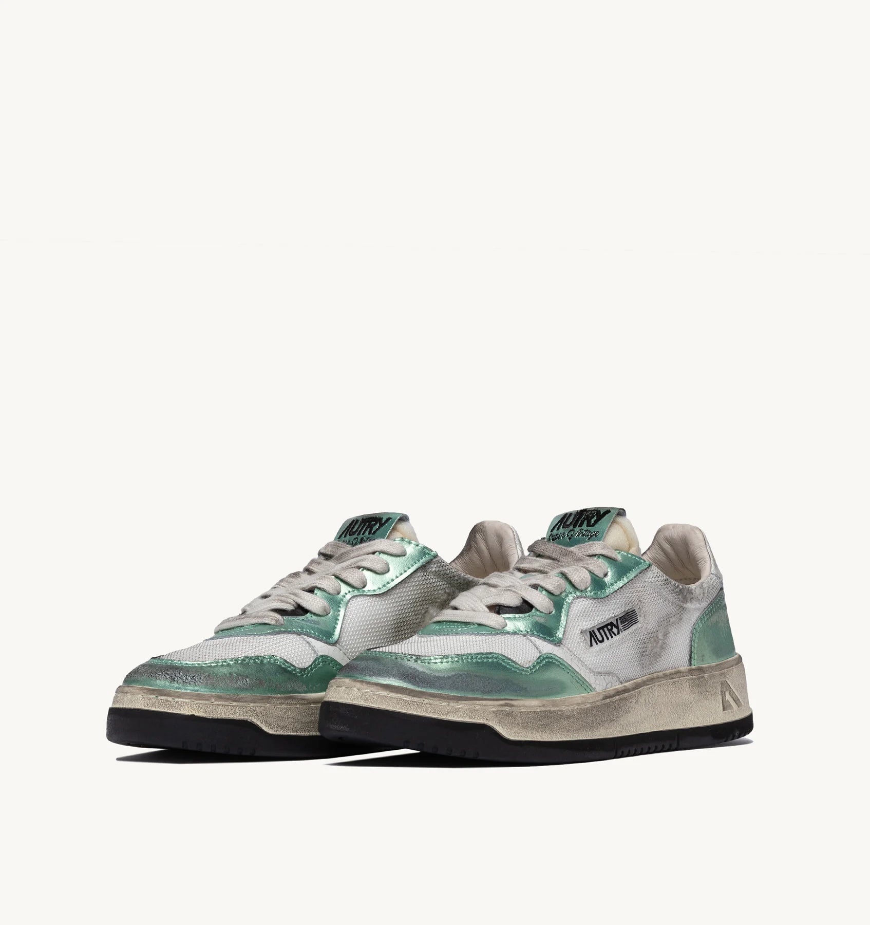 MEDALIST LOW SUPER VINTAGE SNEAKERS IN WHITE MESH, PASTEL GREEN SUEDE AND WHITE LEATHER